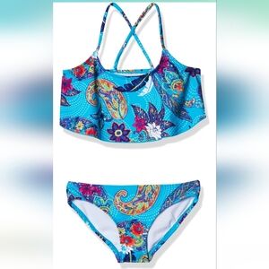 Kanu Surf. Girls Melody Bikini. Aliana Flounce. Turquoise Floral. Size 14. NWT.